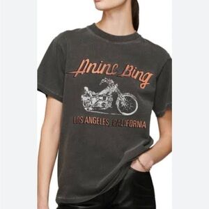 Anine Bing Charcoal Tee with Orange Motorcycle Print